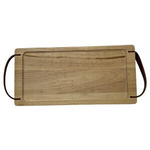 Nespresso Wood Serving Tray with Leather Handles 15" x 7" Modern Kitchen Decor